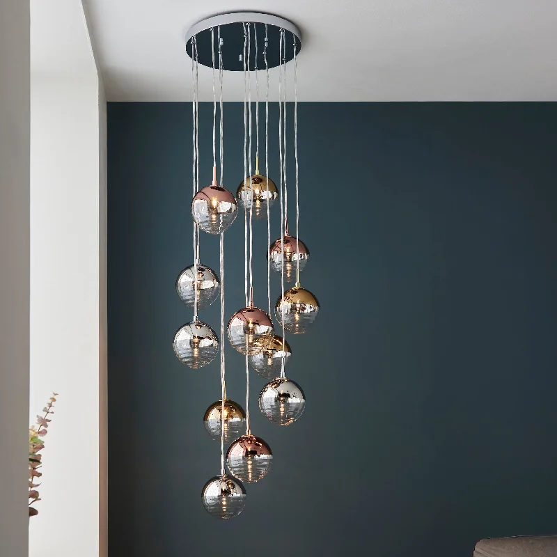 Chandeliers with Clear Crystal for a Sparkling EffectDove 2Lt Indoor Pendant Light In Chrome Plate With Chrome, Copper, Gold & Clear Glass Finish