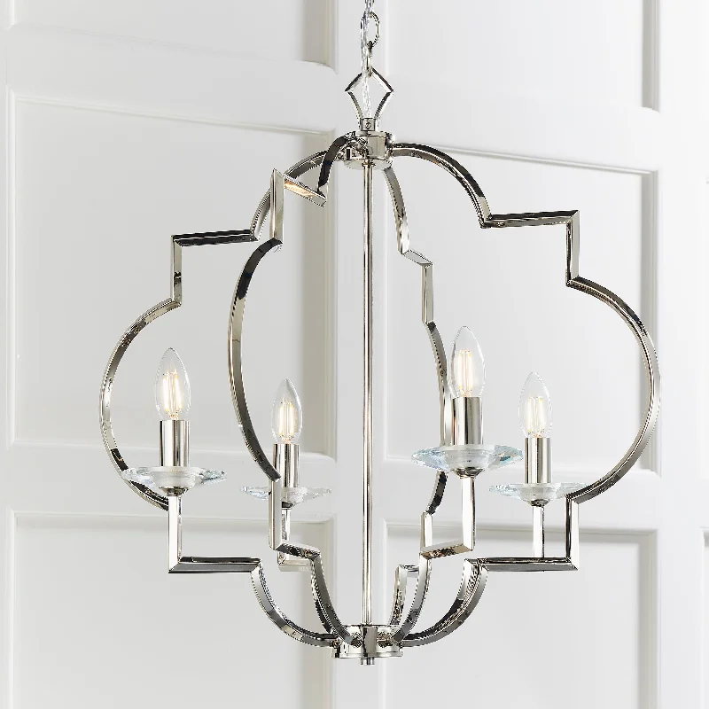 Traditional Brass Chandeliers for Classic InteriorsFestoon 4Lt Indoor Pendant Light In Polished Nickel Plate & Clear Crystal Finish