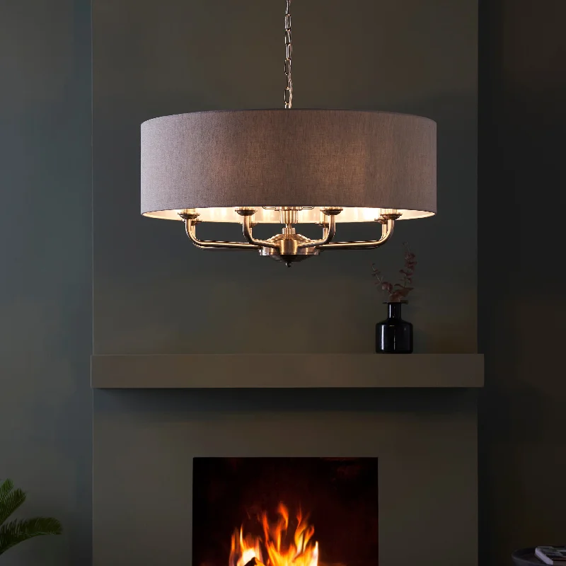 Chandeliers with Pendant Lights for a Stylish LookHighgate 8Lt Indoor Pendant Light In Brushed Chrome Plate & Natural Linen Finish Chandeliers with Pendant Lights for a Stylish LookHighgate 8Lt Indoor Pendant Light In Brushed Chrome Plate & Natural Linen Finish