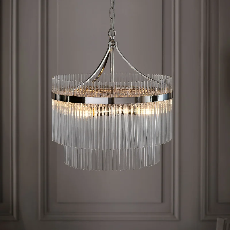 Chandeliers with Multiple Lights for Maximum IlluminationMarianna 5Lt Indoor Pendant Light In Bright Nickel Plate & Clear Glass Finish Chandeliers with Multiple Lights for Maximum IlluminationMarianna 5Lt Indoor Pendant Light In Bright Nickel Plate & Clear Glass Finish