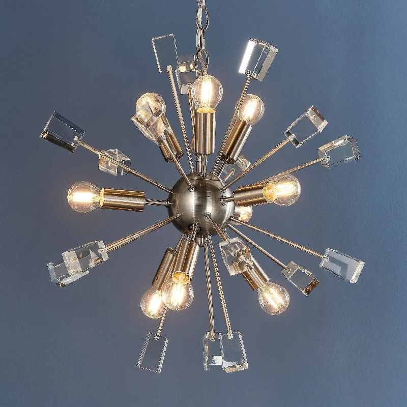 Chandeliers with Colored Glass for a Splash of ColorMosaic 9Lt Indoor Pendant Light In Satin Nickel Plate & Clear Crystal Finish Chandeliers with Colored Glass for a Splash of ColorMosaic 9Lt Indoor Pendant Light In Satin Nickel Plate & Clear Crystal Finish
