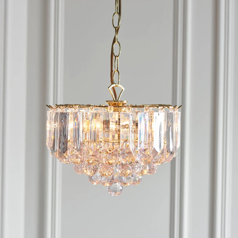 Art Deco Chandeliers for a Retro - Glam LookPrairie 3Lt Indoor Pendant Light In Brass Plate & Clear Acrylic Finish