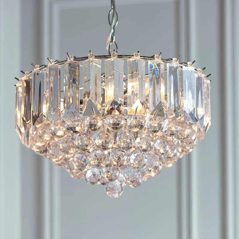 Small Chandeliers for Compact RoomsPrairie 3Lt Indoor Pendant Light In Chrome Plate & Clear Acrylic Finish Small Chandeliers for Compact RoomsPrairie 3Lt Indoor Pendant Light In Chrome Plate & Clear Acrylic Finish
