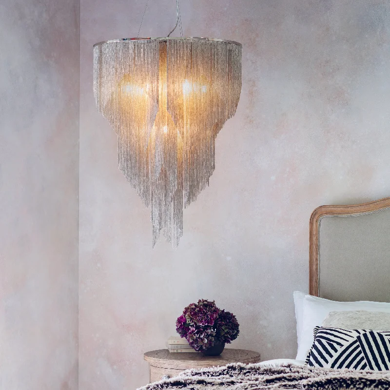Mid - Century Modern Chandeliers for Vintage AppealRiverbank 6Lt Indoor Pendant Light In Bright Nickel Plate & Fine Chain Finish