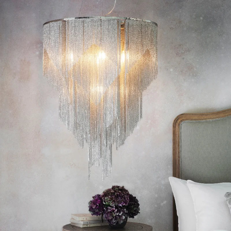 Chandeliers with Sputnik - Style Design for a Futuristic VibeRiverbank 7Lt Indoor Pendant Light In Bright Nickel Plate & Fine Chain Finish