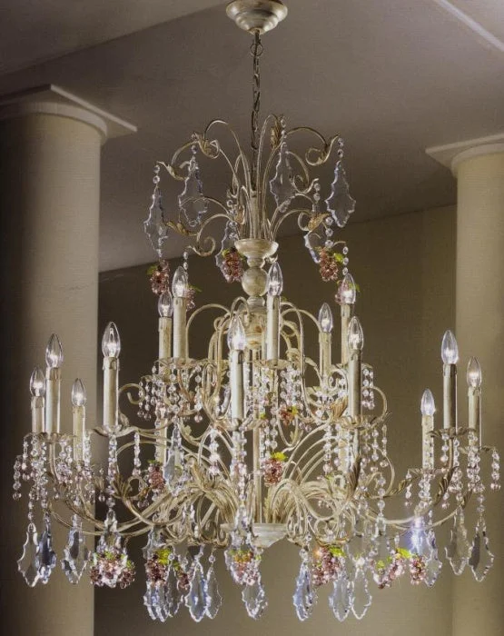 Chandeliers with Metal Frames in Gold FinishLarge 18 Light Murano Glass Fruit And Crystal Pendant Chandelier