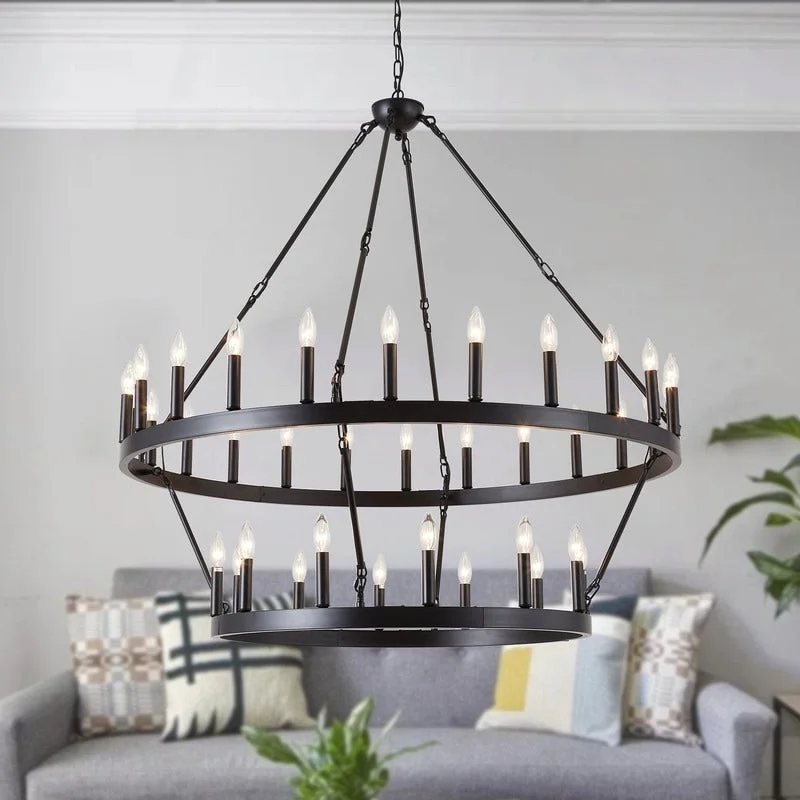 Mid - Century Modern Chandeliers for Vintage AppealLarge Black Wagon Wheel Chandelier Farmhouse Industrial Country Style Round Pendant Light Fixture Mid - Century Modern Chandeliers for Vintage AppealLarge Black Wagon Wheel Chandelier Farmhouse Industrial Country Style Round Pendant Light Fixture
