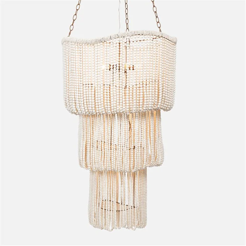 Chandeliers with Candle - Style Bulbs for a Classic AestheticMade Goods Belva Three-Tiered Wood Beads Chandelier