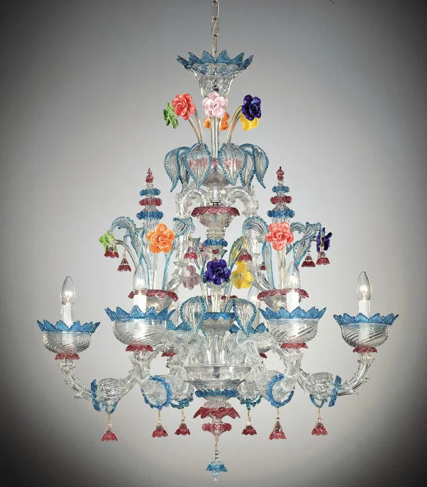 Chandeliers with Metal Frames in Silver FinishMulti-Coloured Rezzonico Style 6 Light Chandelier Chandeliers with Metal Frames in Silver FinishMulti-Coloured Rezzonico Style 6 Light Chandelier