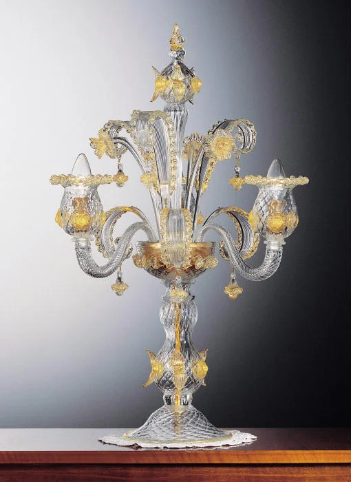 Chandeliers with Metal Frames in Gold FinishMurano Crystal And Gold Glass Flambeau Lamp