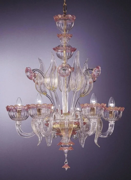 Mini Chandeliers for Adding Charm to Small SpacesMurano Crystal Chandelier With Pink And Gold Accents