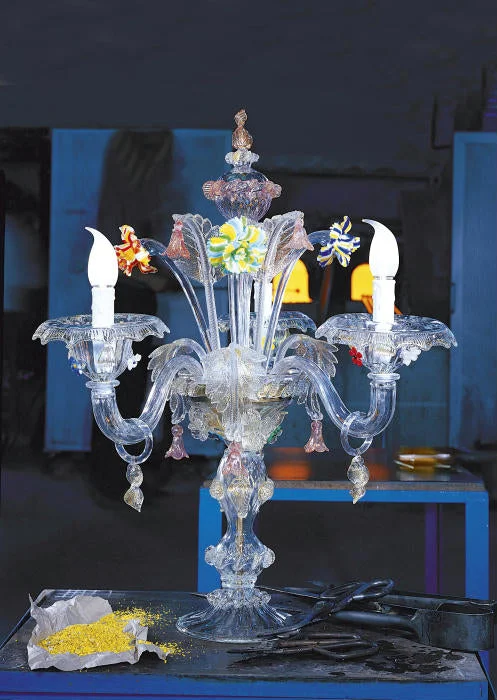 Victorian - Inspired Chandeliers with Ornate DetailsMurano Glass Flambeau Table Light With Colourful Flowers Victorian - Inspired Chandeliers with Ornate DetailsMurano Glass Flambeau Table Light With Colourful Flowers