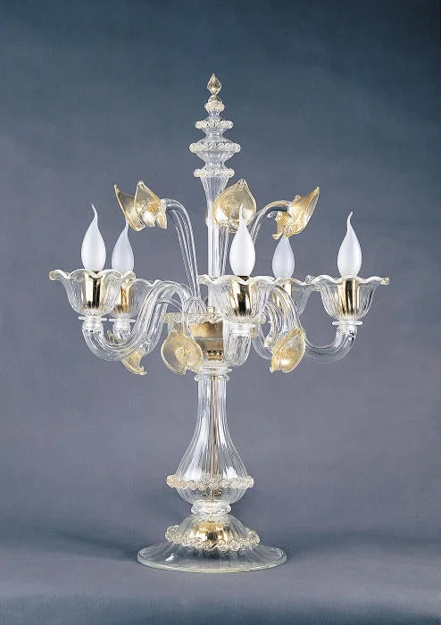 Chandeliers with Murano Glass for a High - End Artistic TouchMurano Glass Flambeau Table Light With Gold Flowers Chandeliers with Murano Glass for a High - End Artistic TouchMurano Glass Flambeau Table Light With Gold Flowers