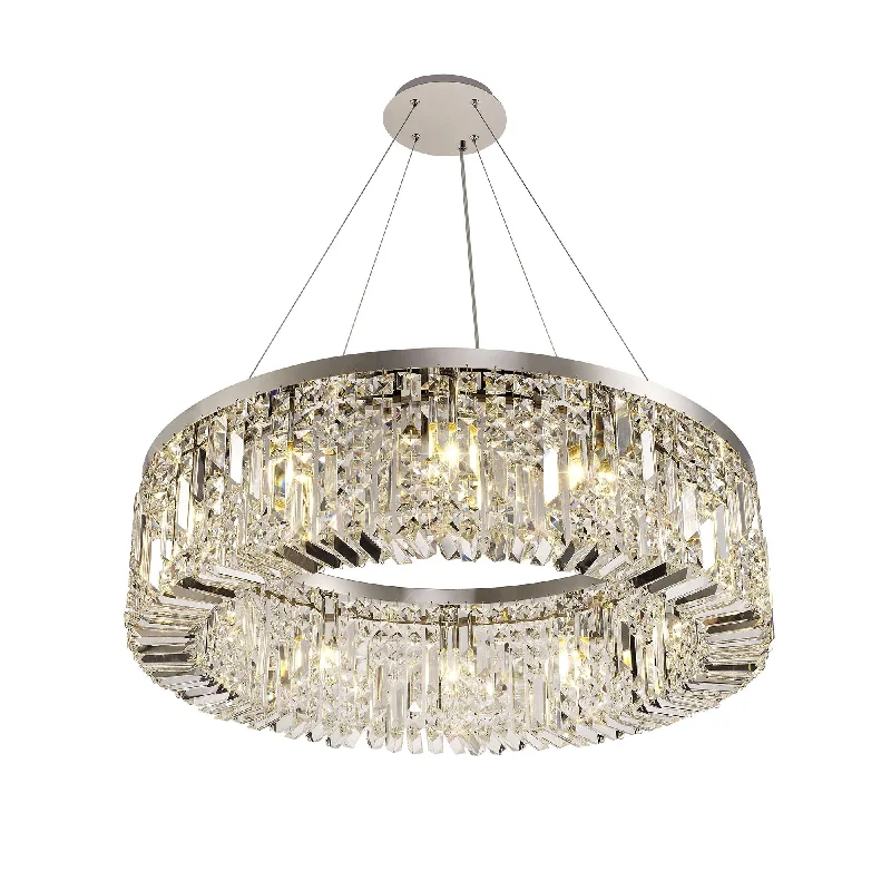 Chandeliers with Metal Frames in Silver FinishNelson Lighting NL78089 Zian 80cm Round Pendant Chandelier 12 Light Polished Chrome/Crystal