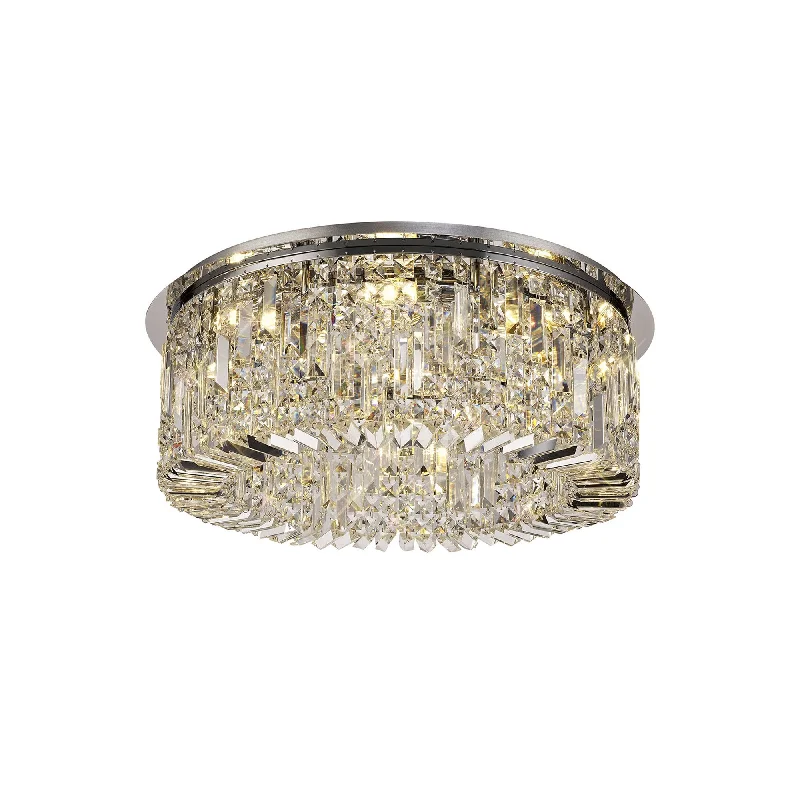 Small Chandeliers for Compact RoomsNelson Lighting NL78059 Zian 65cm Round Flush Chandelier 8 Light Polished Chrome/Crystal