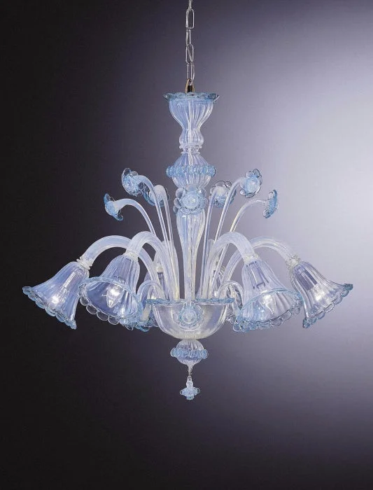 Chandeliers with Metal Frames in Gold FinishOpalescent Aquamarine Murano Glass Chandelier