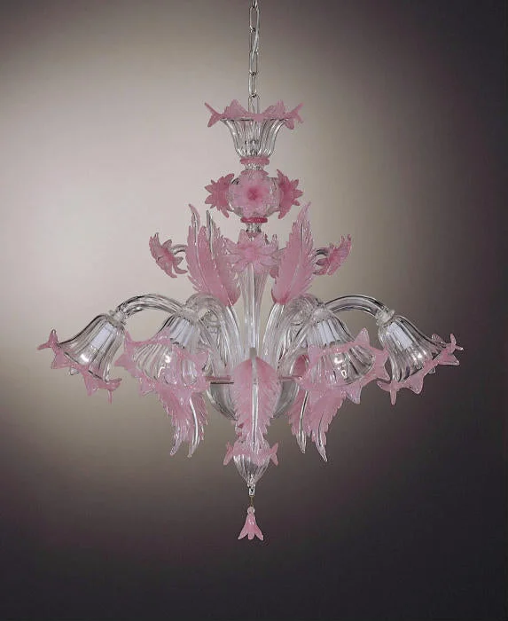 Chandeliers with Metal Frames in Black FinishPale Pink And Crystal Murano Chandelier Chandeliers with Metal Frames in Black FinishPale Pink And Crystal Murano Chandelier