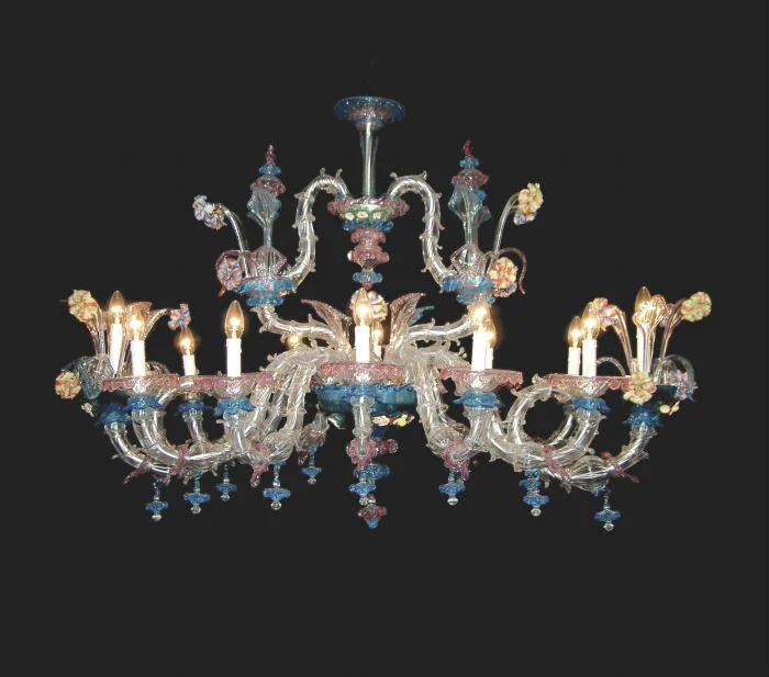 Small Chandeliers for Compact RoomsPink And Blue Murano Flower Chandelier