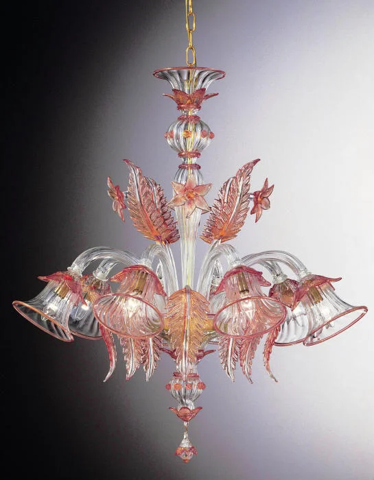 Chandeliers with Clear Crystal for a Sparkling EffectPink And Gold Murano Glass Chandelier