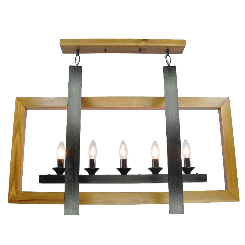 Chandeliers with Metal Frames in Black FinishWooden Chandelier - Double Square-51 Chandeliers with Metal Frames in Black FinishWooden Chandelier - Double Square-51
