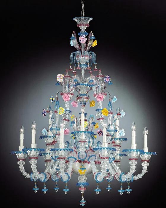 Chandeliers with Murano Glass for a High - End Artistic TouchYellow, Pink & Blue Rezzonico-Style Venetian Chandelier Chandeliers with Murano Glass for a High - End Artistic TouchYellow, Pink & Blue Rezzonico-Style Venetian Chandelier