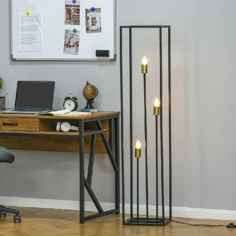 Marble Base Floor Lamp for a Touch of Luxury55" Modern 3 LED Light Floor Lamp Tree with Steel Square Frame, Black Marble Base Floor Lamp for a Touch of Luxury55" Modern 3 LED Light Floor Lamp Tree with Steel Square Frame, Black