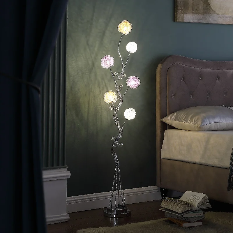 Marble Base Floor Lamp for a Touch of Luxury59" Steel Six Light LED Novelty Floor Lamp With Colorful Funky Floral Shades By Homeroots Marble Base Floor Lamp for a Touch of Luxury59" Steel Six Light LED Novelty Floor Lamp With Colorful Funky Floral Shades By Homeroots
