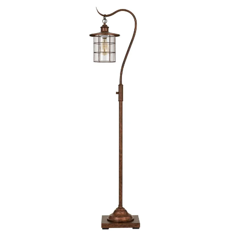 Industrial Style Floor Lamp with Exposed Bulbs for Loft Apartments60 Inch Metal Downbridge Design Floor Lamp With Caged Shade, Rustic Bronze By Benzara Industrial Style Floor Lamp with Exposed Bulbs for Loft Apartments60 Inch Metal Downbridge Design Floor Lamp With Caged Shade, Rustic Bronze By Benzara