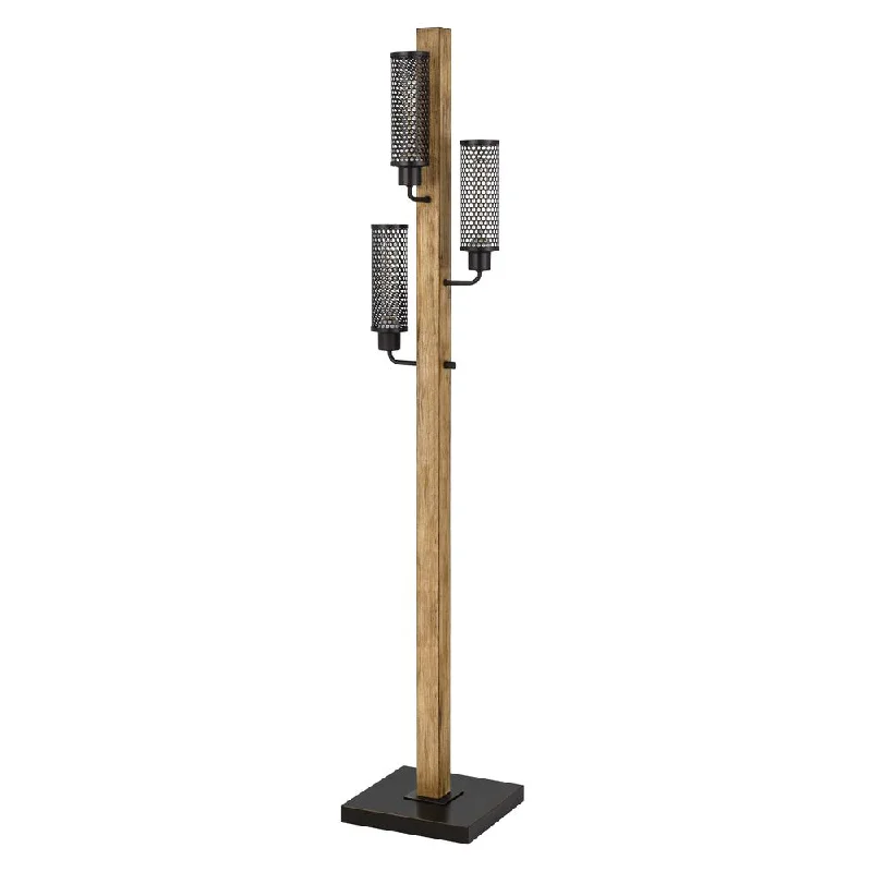 Industrial Style Floor Lamp with Exposed Bulbs for Loft Apartments60W X 3 Lenox Lantern Style Rubber Wood / Metal Floor Lamp With Mesh Metal Shades By Cal Lighting