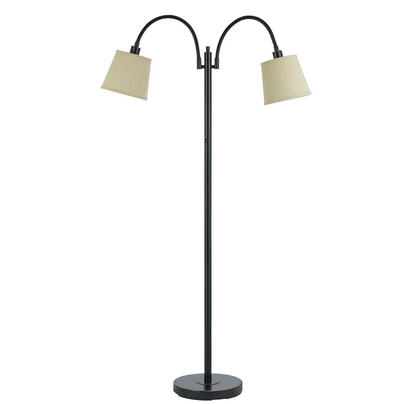 Way Switch Floor Lamp for Multiple Light Intensity Levels80 Watt Metal Floor Lamp With Dual Gooseneck And Uno Style Shades, Black By Benzara Way Switch Floor Lamp for Multiple Light Intensity Levels80 Watt Metal Floor Lamp With Dual Gooseneck And Uno Style Shades, Black By Benzara