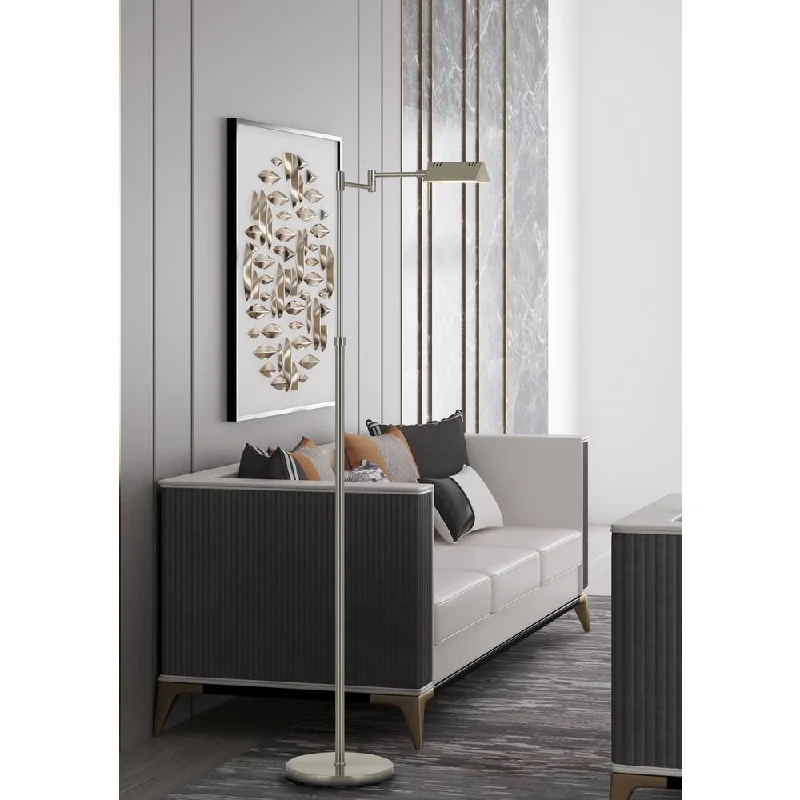 Fabric Floor Lamp with a Linen Shade for a Relaxed AestheticClemson Metal Led 10W, 780 Lumen, 3K Pharmacy Swing Arm Adjustable Floor Lamp With Dimmer Switch 58.5" Height Metal Floor Lamp In Brushed Steel Finish By Cal Lighting Fabric Floor Lamp with a Linen Shade for a Relaxed AestheticClemson Metal Led 10W, 780 Lumen, 3K Pharmacy Swing Arm Adjustable Floor Lamp With Dimmer Switch 58.5" Height Metal Floor Lamp In Brushed Steel Finish By Cal Lighting