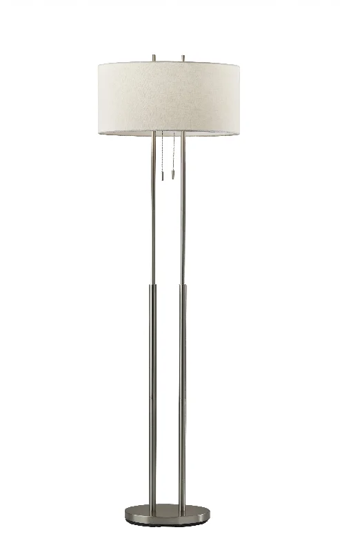 Bohemian Inspired Floor Lamp for Eclectic Home DecorDual Pole Floor Lamp in Brushed Steel Metal By Homeroots