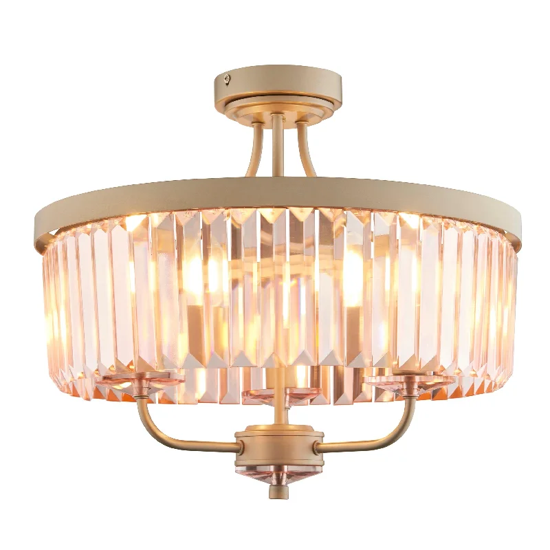 Dimmable Floor Lamp for Adjustable Lighting AmbianceEaling 3 Light Round Champagne & Pink Cut Glass Semi Flush