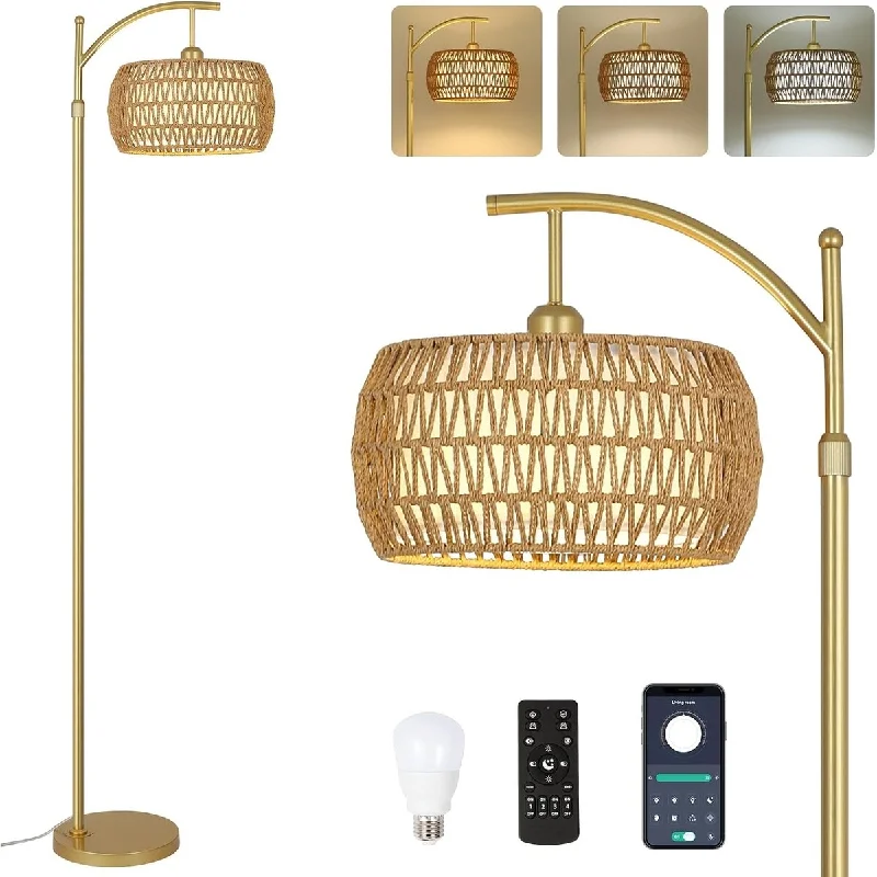 Rustic Farmhouse Style Floor Lamp for Cozy BedroomsFloor Lamp with 3 Color Temperatures,LED Gold Floor Lamp with Remote & Stepless Dimmable Bulb,Boho Standing Lamp with Rattan Rustic Farmhouse Style Floor Lamp for Cozy BedroomsFloor Lamp with 3 Color Temperatures,LED Gold Floor Lamp with Remote & Stepless Dimmable Bulb,Boho Standing Lamp with Rattan