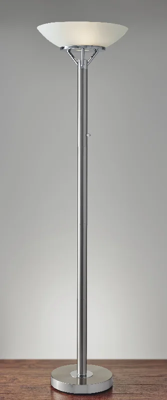 Dimmable Floor Lamp for Adjustable Lighting AmbianceFrosted Glass Shade Uplighting Torchiere in Brushed Steel By Homeroots Dimmable Floor Lamp for Adjustable Lighting AmbianceFrosted Glass Shade Uplighting Torchiere in Brushed Steel By Homeroots
