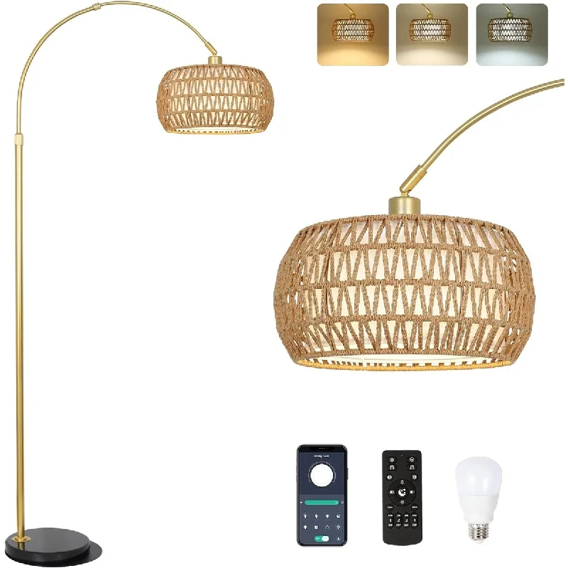 Fabric Floor Lamp with a Linen Shade for a Relaxed AestheticGold Floor Lamps for Living Room,Arc Floor Lamp with Remote & Dimmable Bulb, Boho Rattan Standing lamp with 3 Color Temperatures Fabric Floor Lamp with a Linen Shade for a Relaxed AestheticGold Floor Lamps for Living Room,Arc Floor Lamp with Remote & Dimmable Bulb, Boho Rattan Standing lamp with 3 Color Temperatures