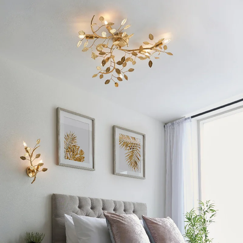 Metal Floor Lamp with a Matte Black Finish for a Sleek LookLinette Gold Leaf Detail 6 Light Ceiling Flush Metal Floor Lamp with a Matte Black Finish for a Sleek LookLinette Gold Leaf Detail 6 Light Ceiling Flush