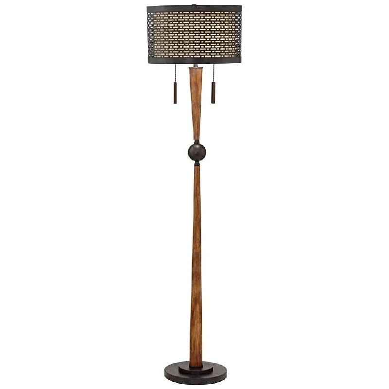 Bohemian Inspired Floor Lamp for Eclectic Home DecorMid Century Modern Floor Lamp Cherry Wood Perforated Metal Shade - 16" x 64"