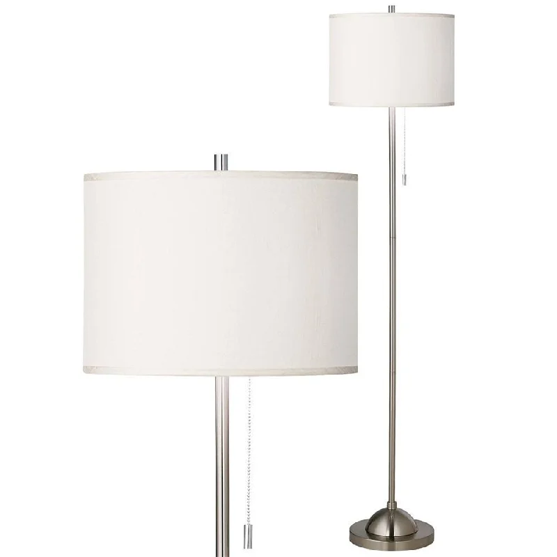 Dimmable Floor Lamp for Adjustable Lighting AmbianceModern Floor Lamp Brushed Nickel Cream Drum Shade Living Room Reading - 13" x 62"