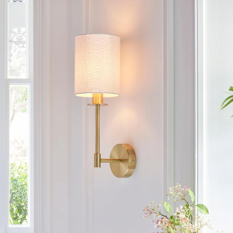 Smart Floor Lamp with Voice Control and Bluetooth ConnectivitySancerre Brass Wall Light With Vintage White Shade Smart Floor Lamp with Voice Control and Bluetooth ConnectivitySancerre Brass Wall Light With Vintage White Shade