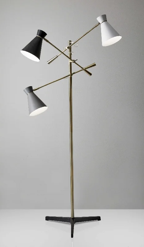 Glass Floor Lamp with Frosted Shades for Soft Diffused LightThree Arm Adjustable Floor Lamp in Brass Metal with Grey Black and White Shades By Homeroots Glass Floor Lamp with Frosted Shades for Soft Diffused LightThree Arm Adjustable Floor Lamp in Brass Metal with Grey Black and White Shades By Homeroots