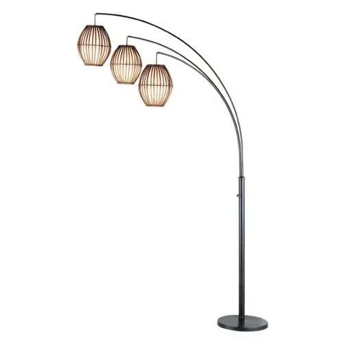 Glass Floor Lamp with Frosted Shades for Soft Diffused LightThree Light Arc Lamp in Bronze Metal with Brown Cane Barrel Shape Lanterns By Homeroots Glass Floor Lamp with Frosted Shades for Soft Diffused LightThree Light Arc Lamp in Bronze Metal with Brown Cane Barrel Shape Lanterns By Homeroots