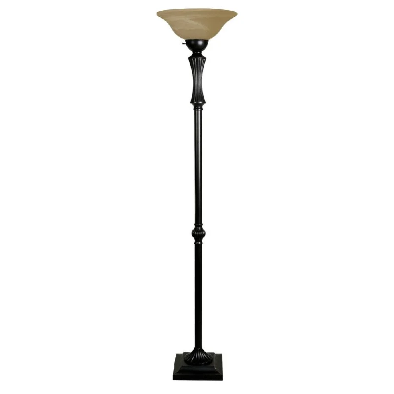 Bohemian Inspired Floor Lamp for Eclectic Home DecorTorchier Bronze Wood Floor Lamp - Cream Glass Shade