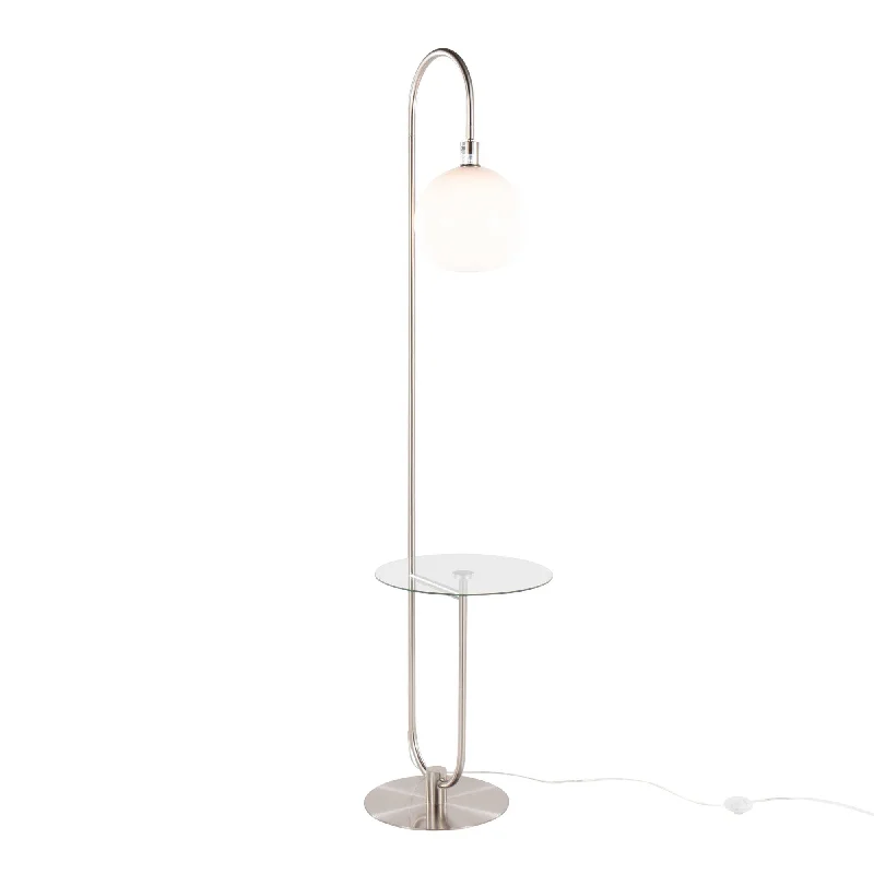 Glass Floor Lamp with Frosted Shades for Soft Diffused LightTrombone Floor Lamp with Table White By LumiSource Glass Floor Lamp with Frosted Shades for Soft Diffused LightTrombone Floor Lamp with Table White By LumiSource