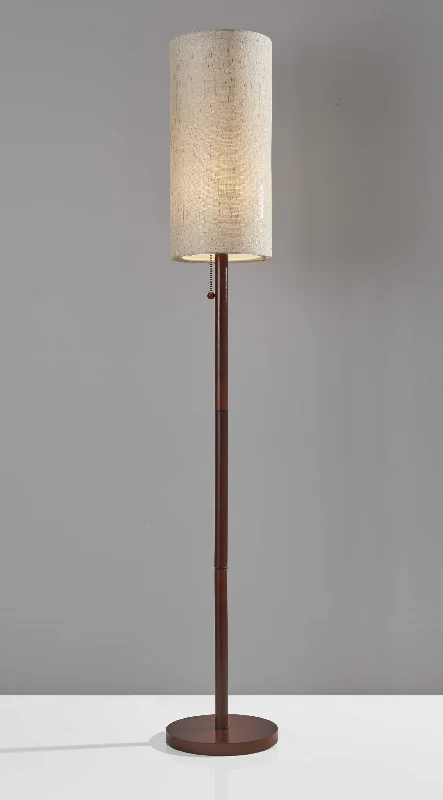 Smart Floor Lamp with Voice Control and Bluetooth ConnectivityWalnut Wood Finish Floor Lamp with Slim Cylindrical Shade By Homeroots