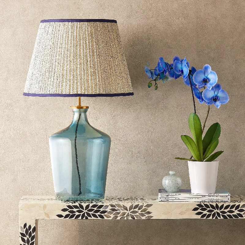 wooden table lamps with natural grain for a warm and organic feelArnie table lamp in blue glass