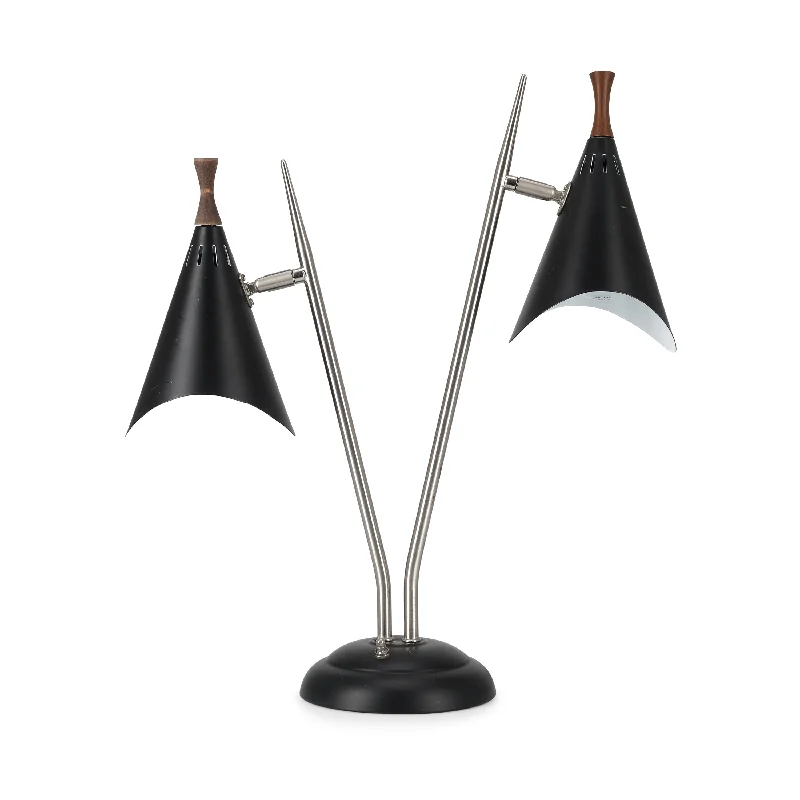 rustic farmhouse table lamps for cozy kitchensBlack Double Cone Desk Lamp