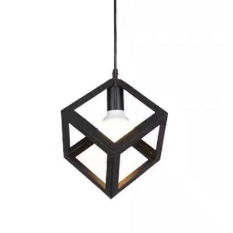 African - Inspired Ceiling Lights with Tribal Patterns and Natural MaterialsBlack Square Cage Pendant Light