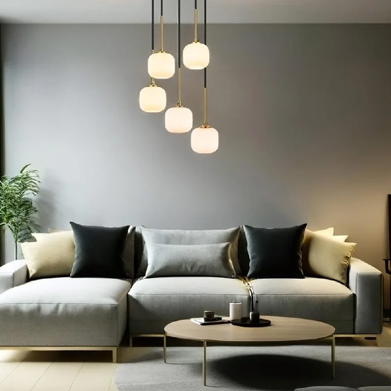 Chinese - Style Ceiling Lights with Red Lantern - Inspired DesignsBobo LED Pendant Light 5Lt in Antique Gold/Opal Matt or Black/Smoke Chinese - Style Ceiling Lights with Red Lantern - Inspired DesignsBobo LED Pendant Light 5Lt in Antique Gold/Opal Matt or Black/Smoke