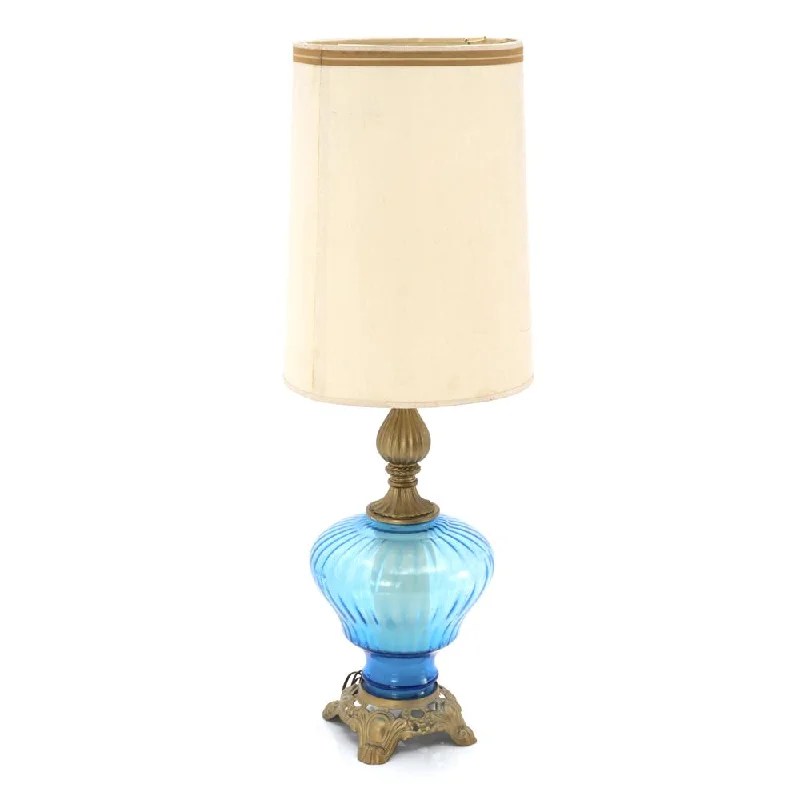 rustic farmhouse table lamps for cozy kitchensBlue Glass Base Vintage Table Lamp